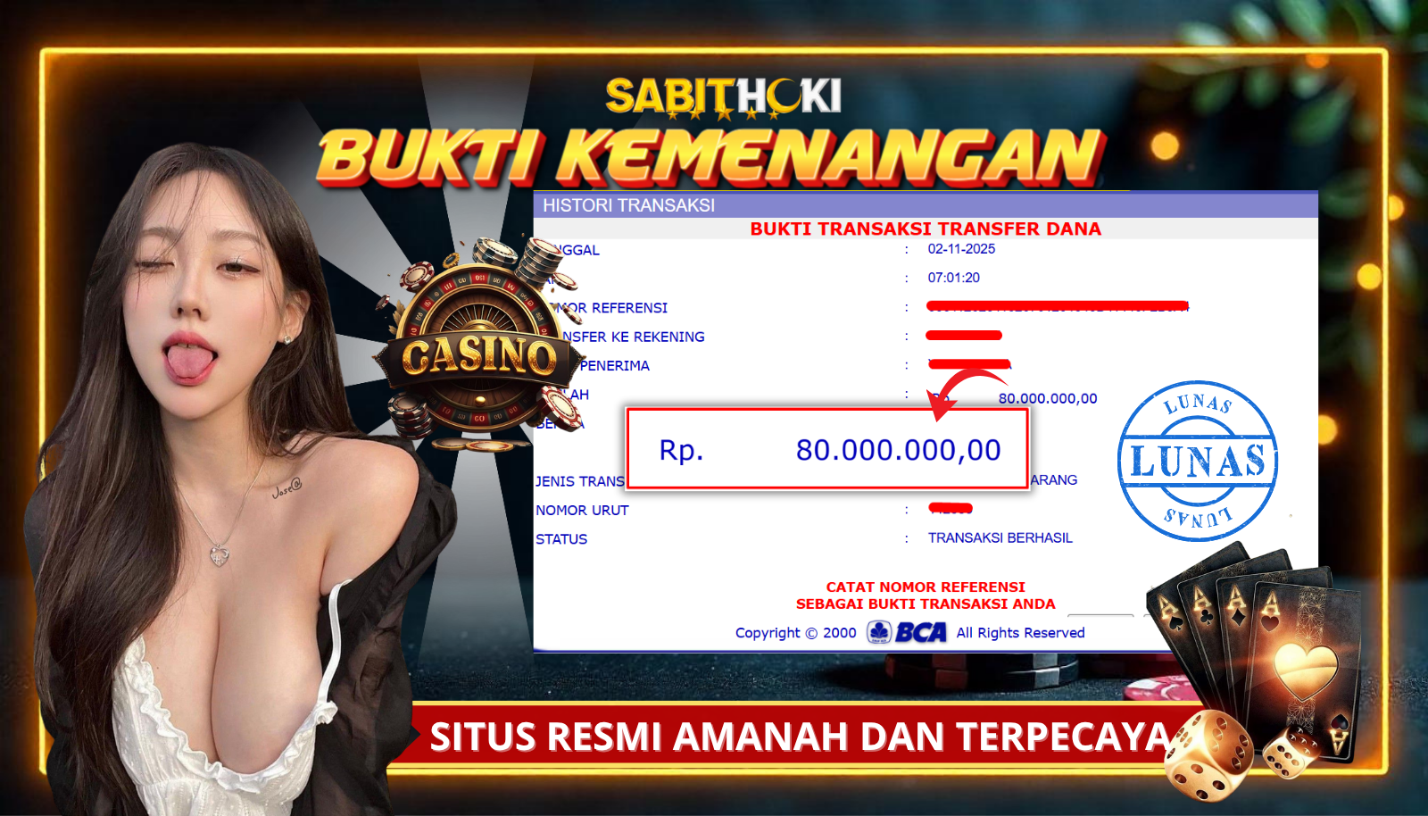 SELAMAT KEPADA MEMBER SETIA SABITHOKI YANG BERHASIL JACKPOT DI PERMAINAN SEXY BACARAT